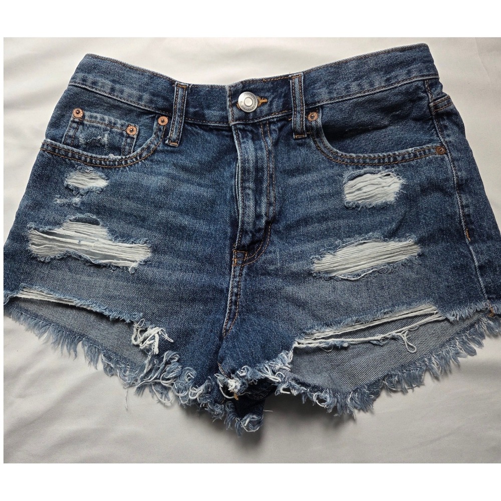 Aeropostale High Rise Shorty Distressed Denim Shorts Blue Size 4
